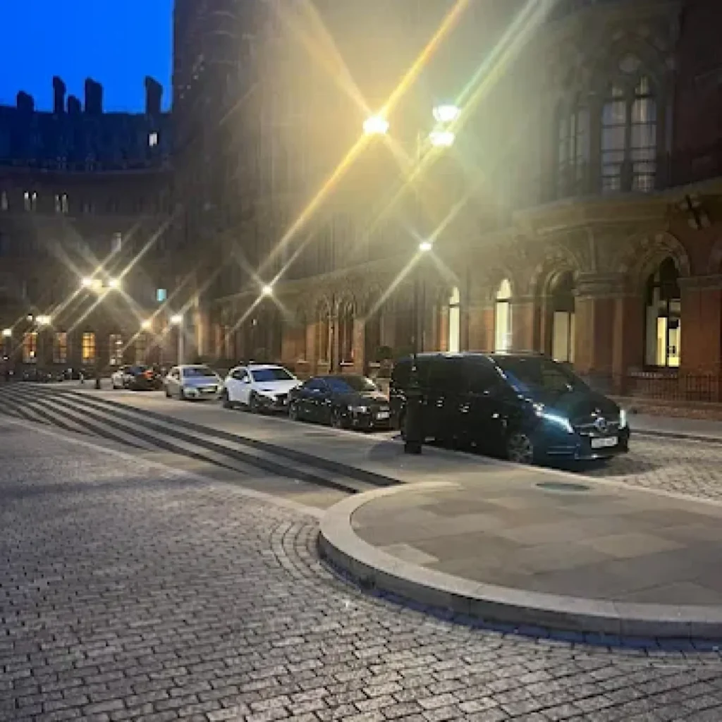 Chauffeur service vehicle parked for client pickup